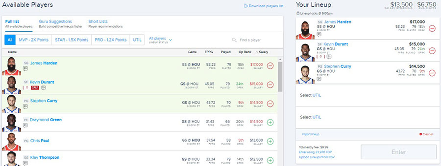 FanDuel Fantasy Football Scoring and Details